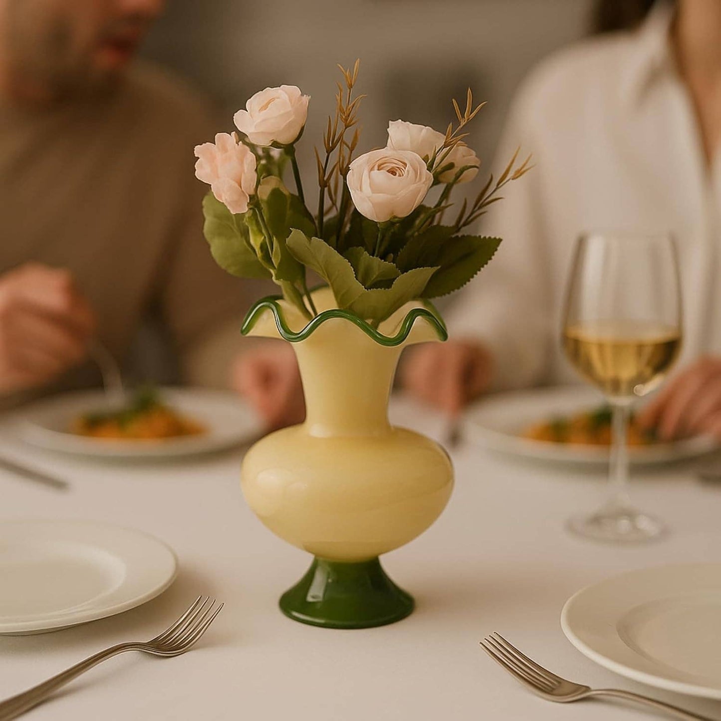 Verdant Bloom Hand-Blown Glass Flower Vase Décor - 11"