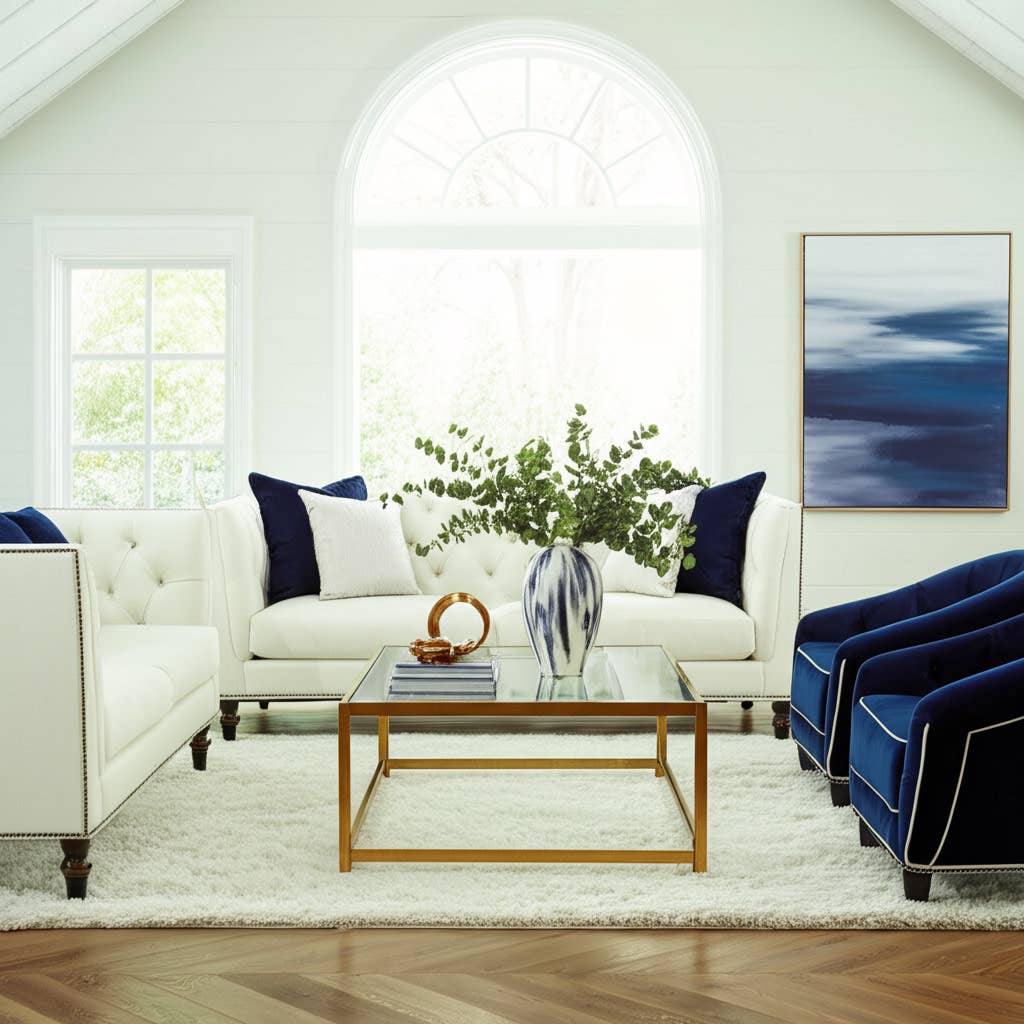 Glass Round Abstract Striped Pattern Vase - Blue, 20 in.