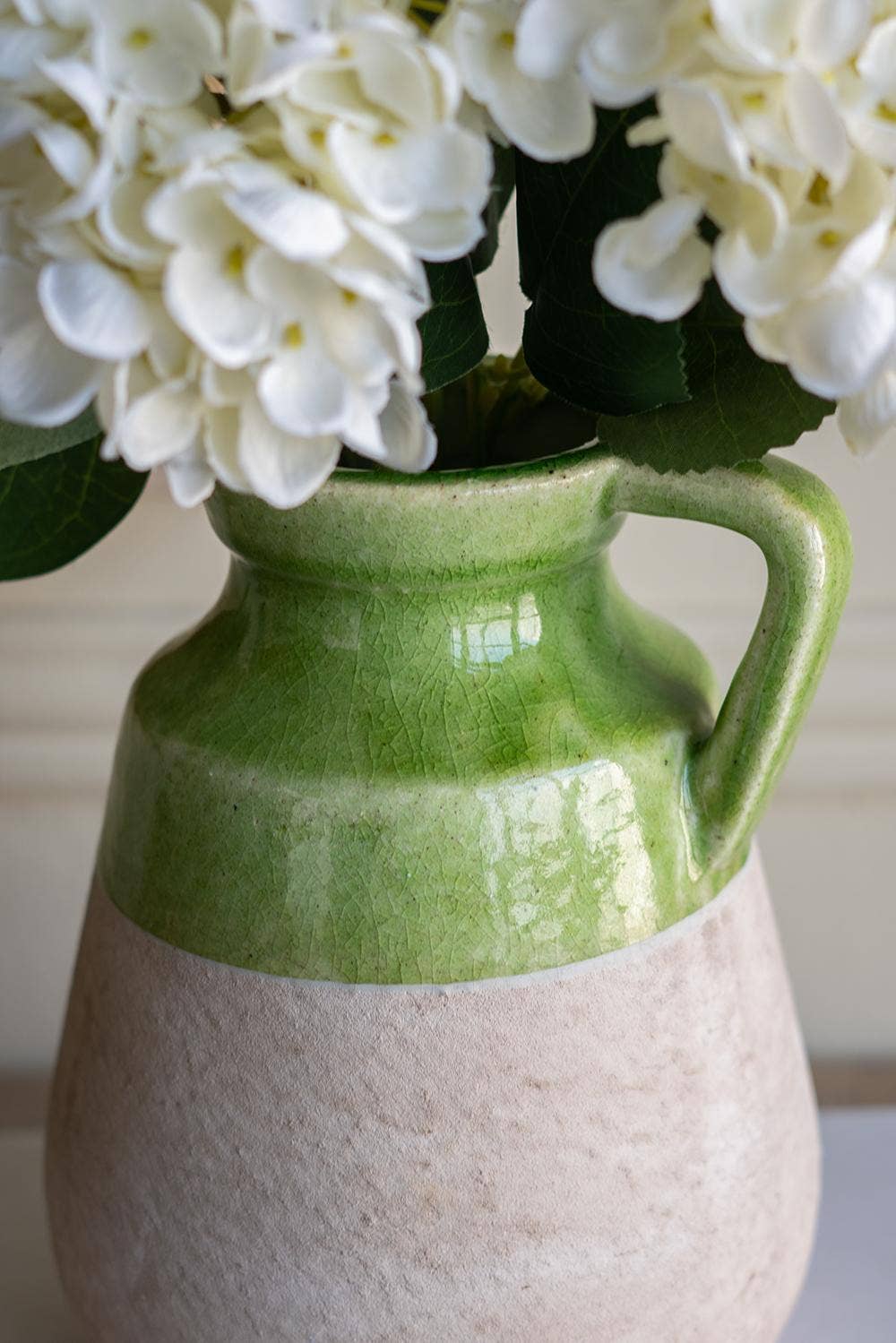 6x5.5x8" Terracotta Jug Vase w/ Green Glaze & Natural Tan