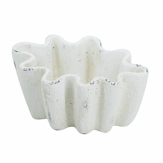 10.2x7.3x4.7" Rustic White Cement Scalloped Bowl