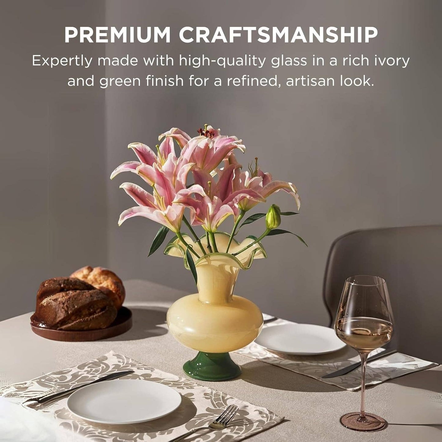 Verdant Bloom Hand-Blown Glass Flower Vase Décor - 11"