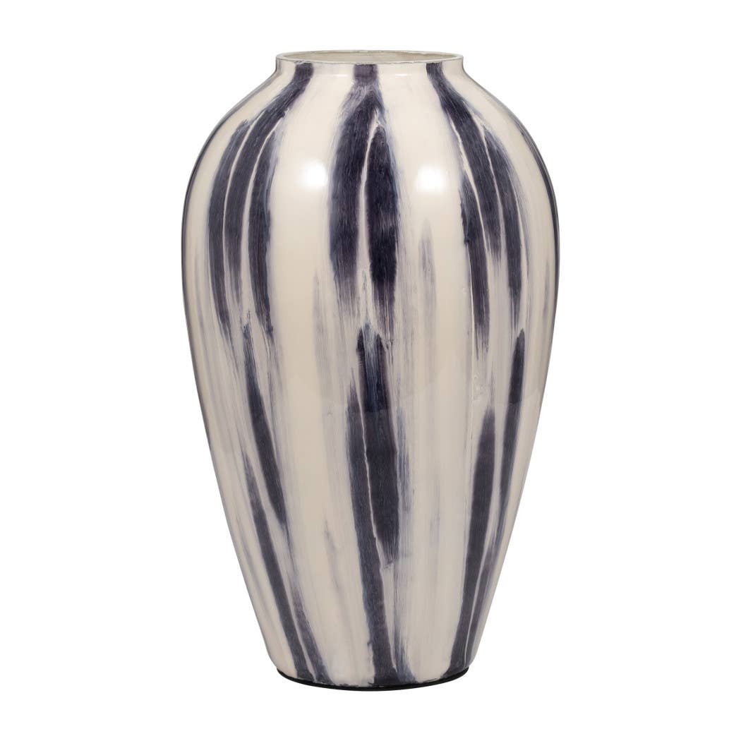 Glass Round Abstract Striped Pattern Vase - Blue, 20 in.