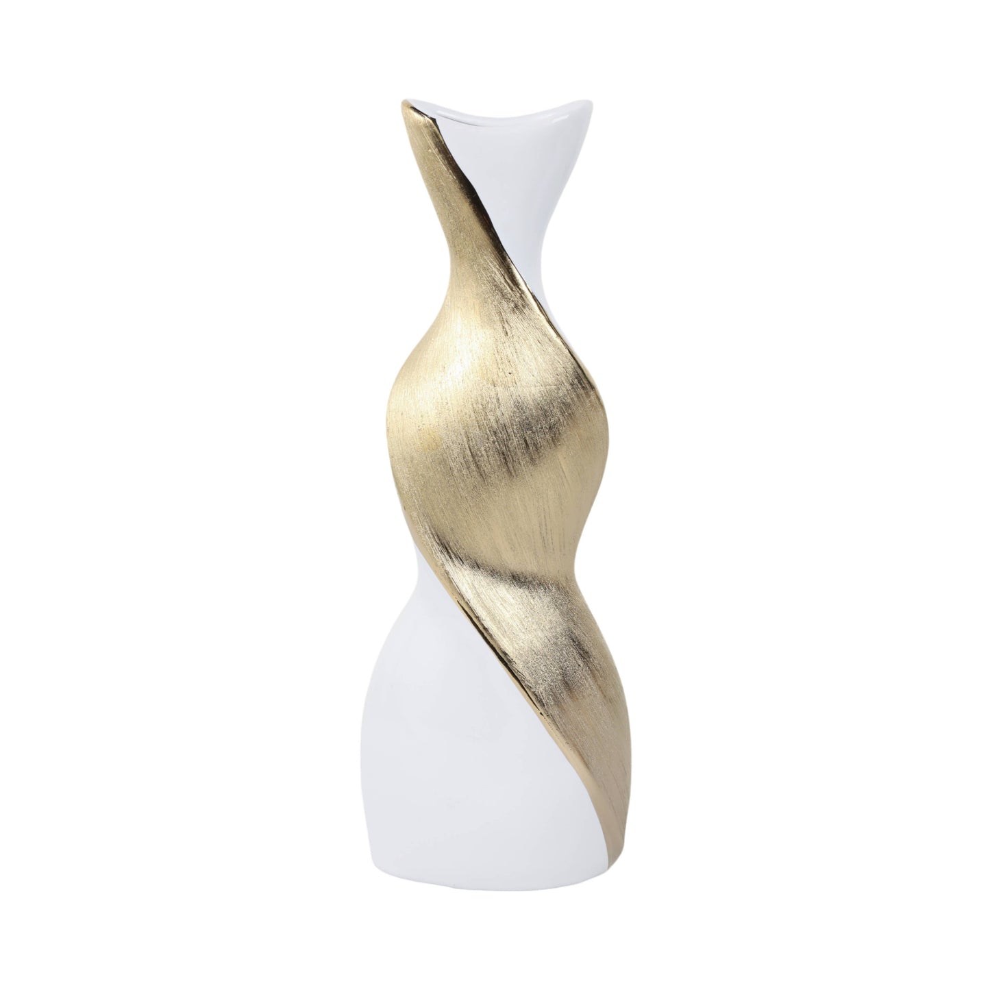 Ceramic Modern Two-Tone Twisted Flower Vase - Gold, 16 in.