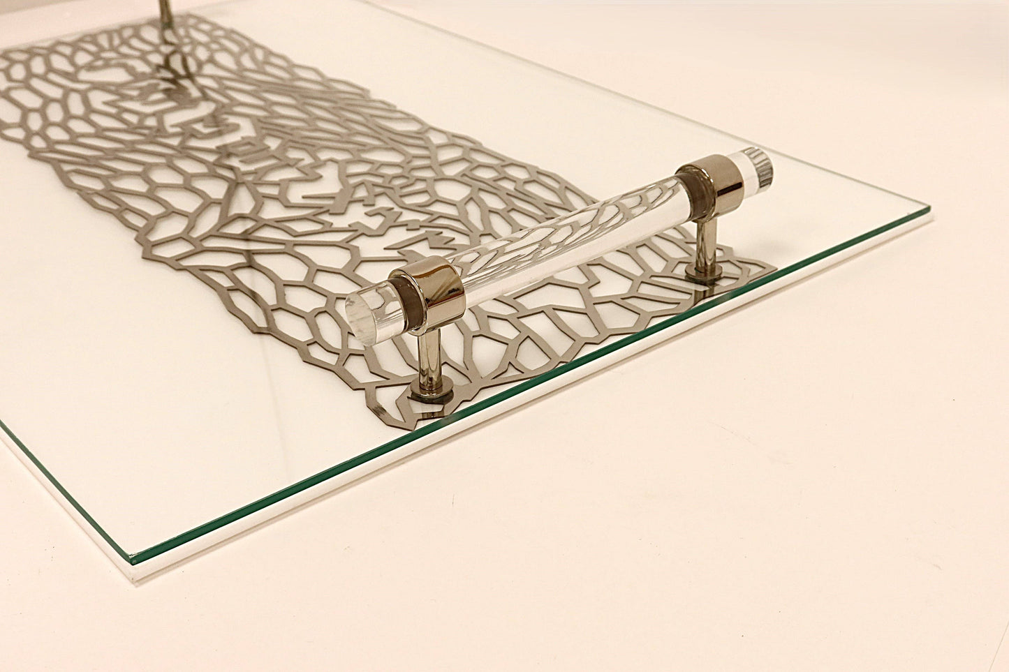 Acrylic Challah Tray Gold with Cylinder Handles