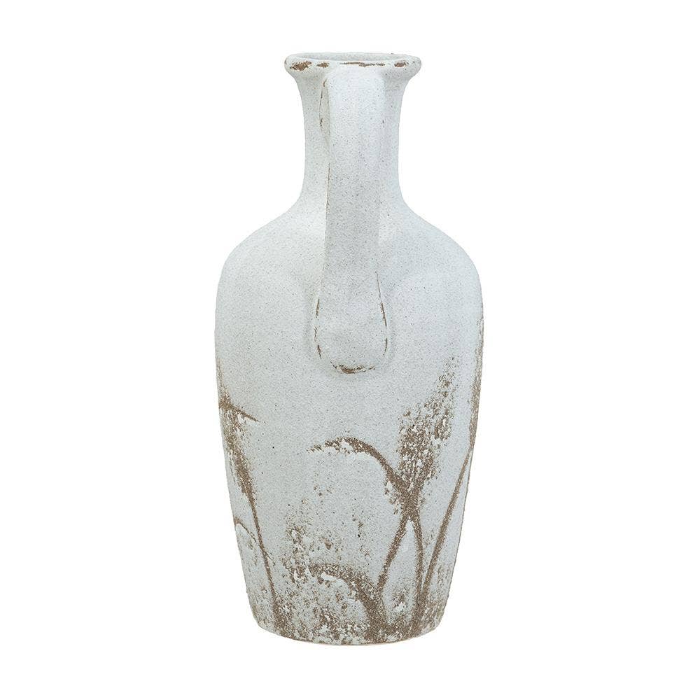 6.5x6x13.5" Pitcher Vase w/ Aged White Finish Grass Pattern