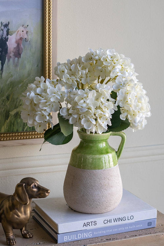 6x5.5x8" Terracotta Jug Vase w/ Green Glaze & Natural Tan