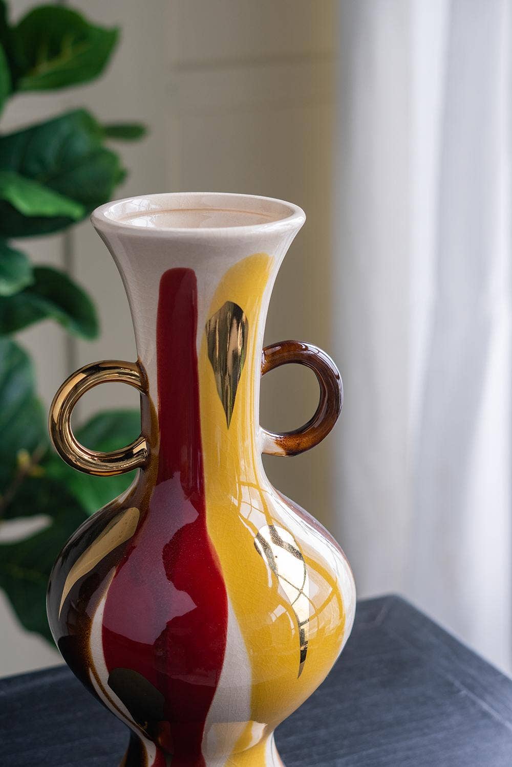 D6.5x14" Round Ceramic Vase Abstract Multicolored Finish