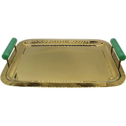 Gold Tray With Green Resin Handles