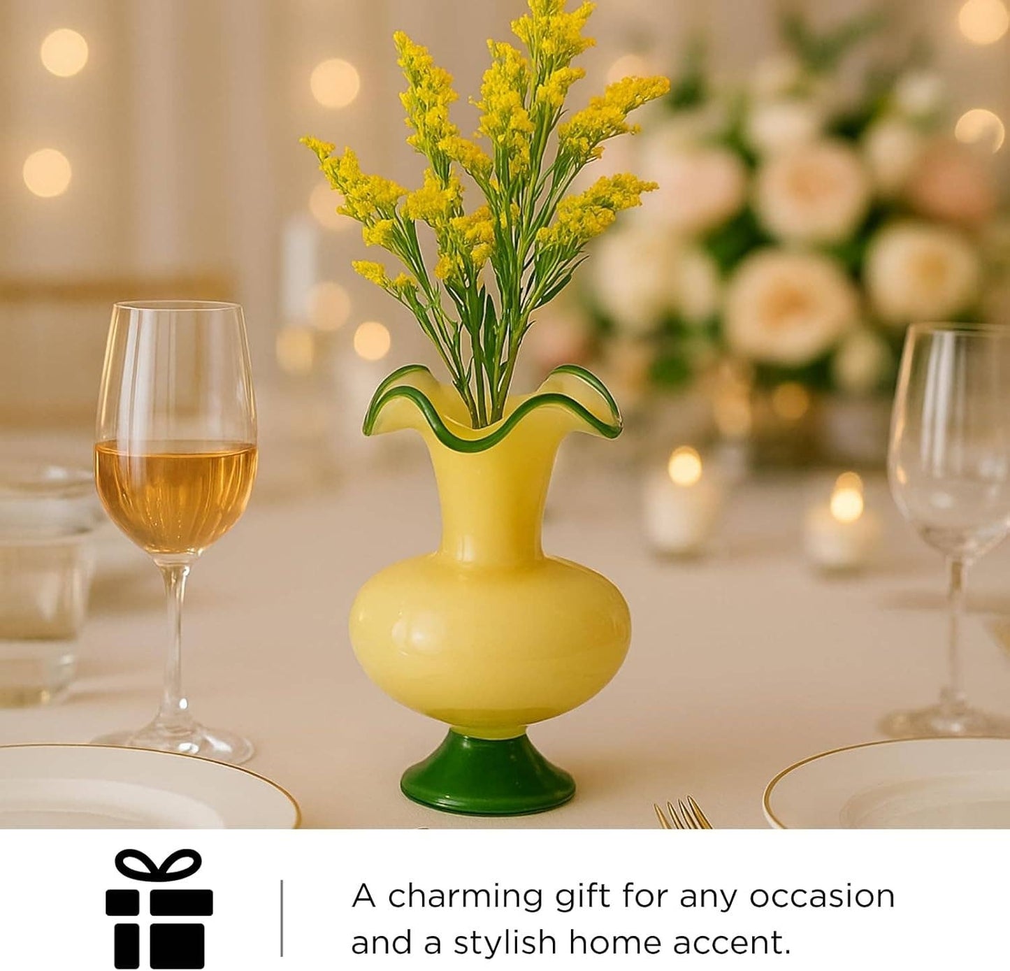 Verdant Bloom Hand-Blown Glass Flower Vase Décor - 11"