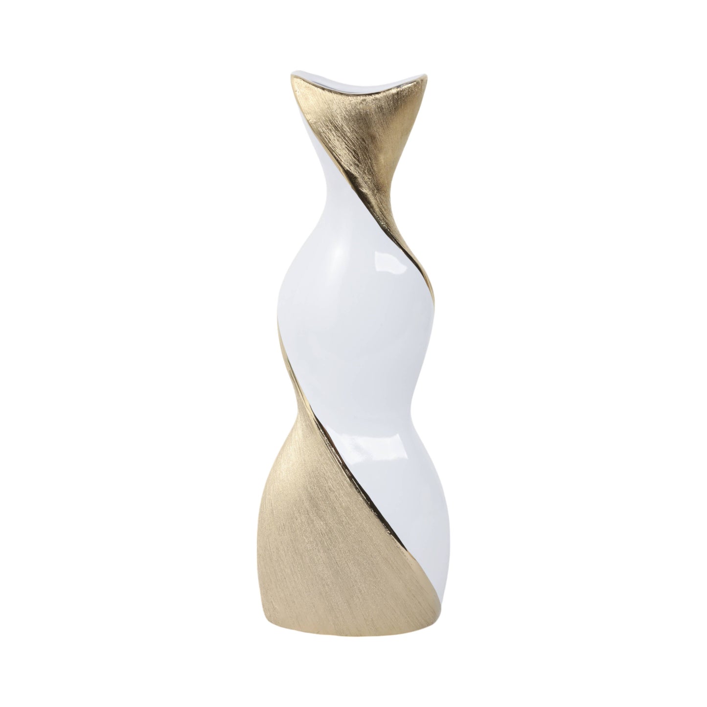 Ceramic Modern Two-Tone Twisted Flower Vase - Gold, 16 in.