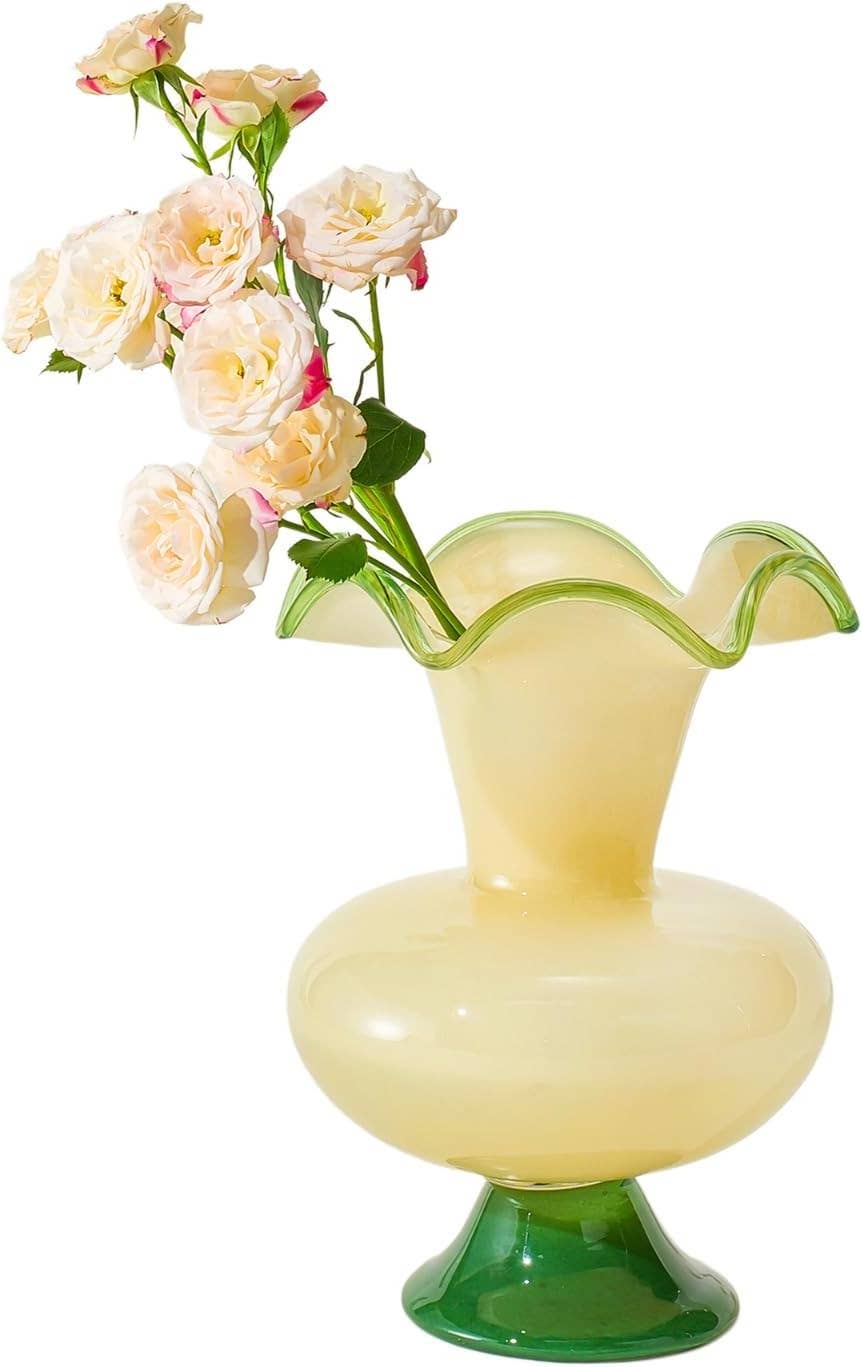 Verdant Bloom Hand-Blown Glass Flower Vase Décor - 11"
