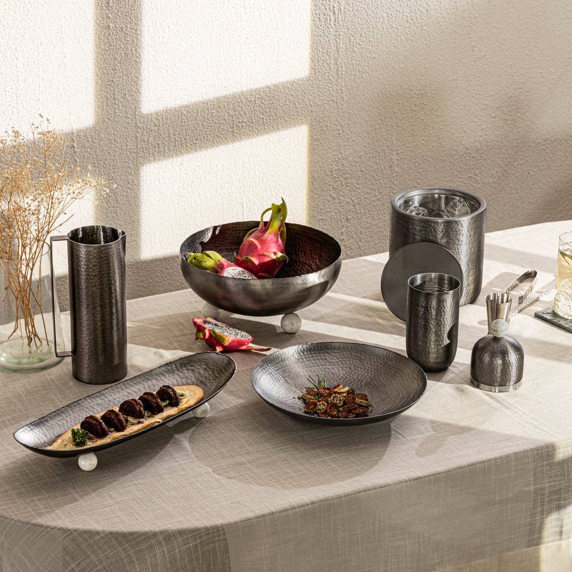 Hammered Black and White Oblong Tray