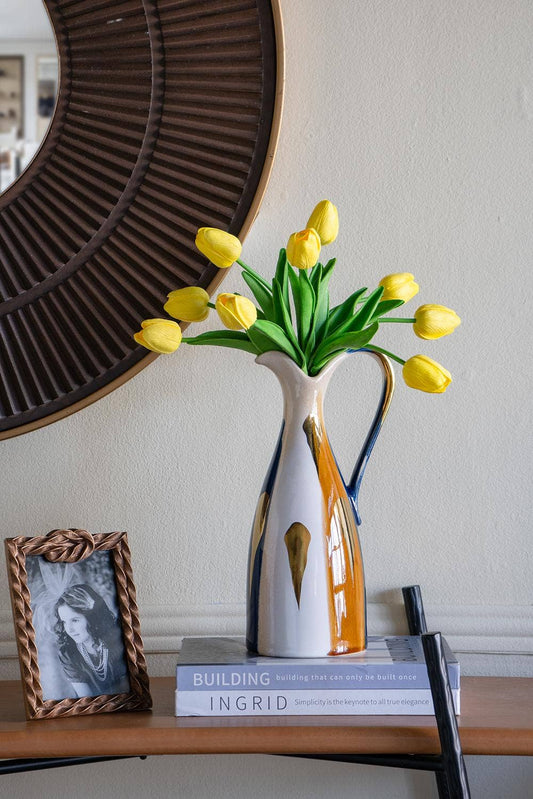 5.5x5x12.5" Ceramic Pitcher Vase w/ Abstract Multicolored