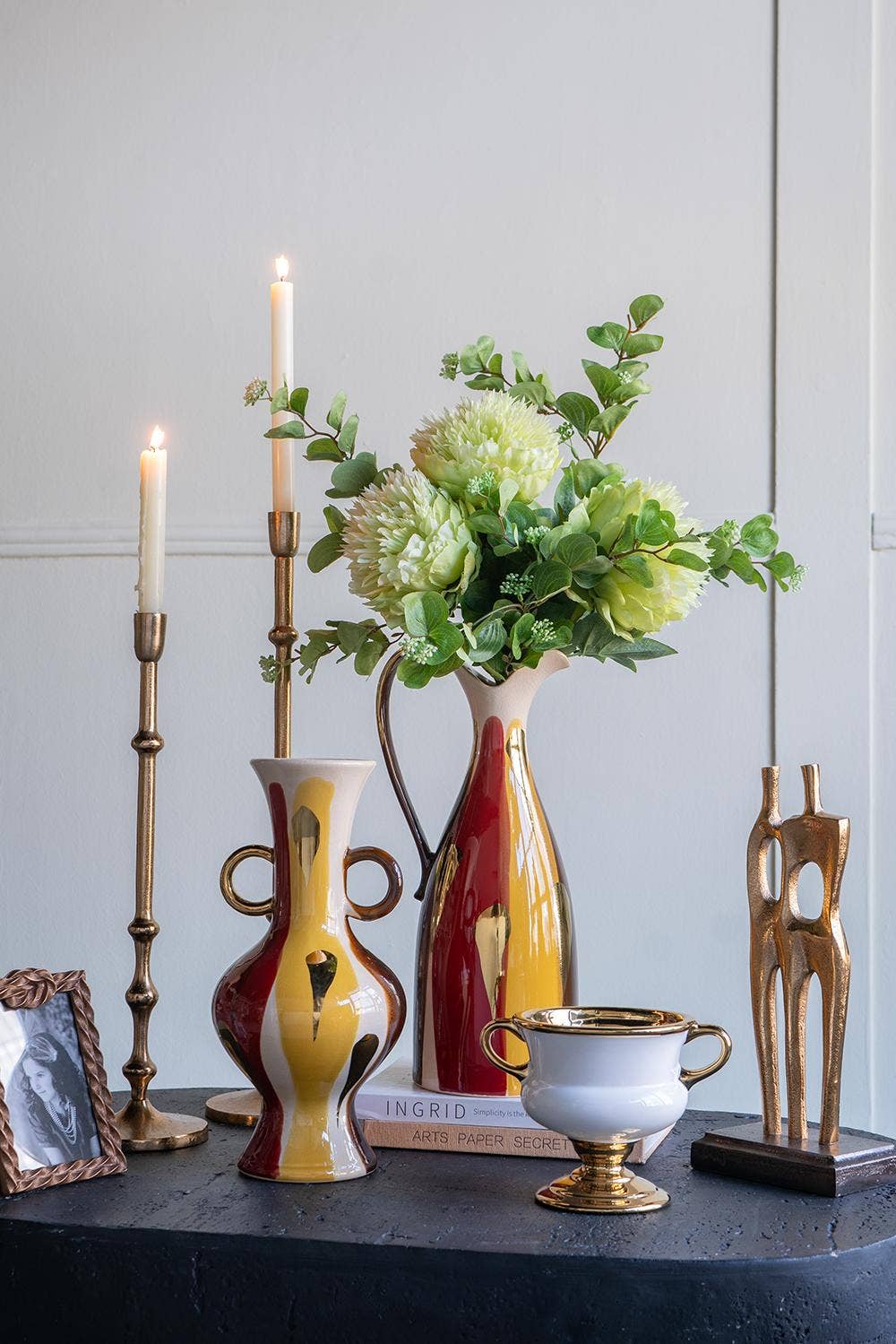 D6.5x14" Round Ceramic Vase Abstract Multicolored Finish