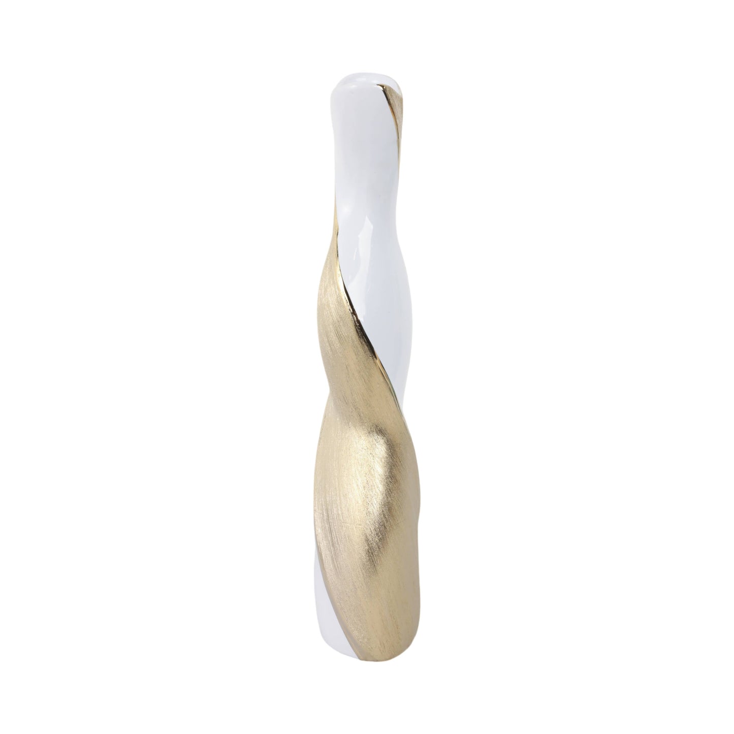 Ceramic Modern Two-Tone Twisted Flower Vase - Gold, 16 in.