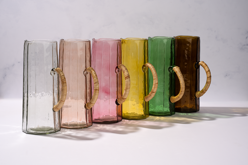 Hammered water pitcher, Pink -6.25 x 9.5 Inches