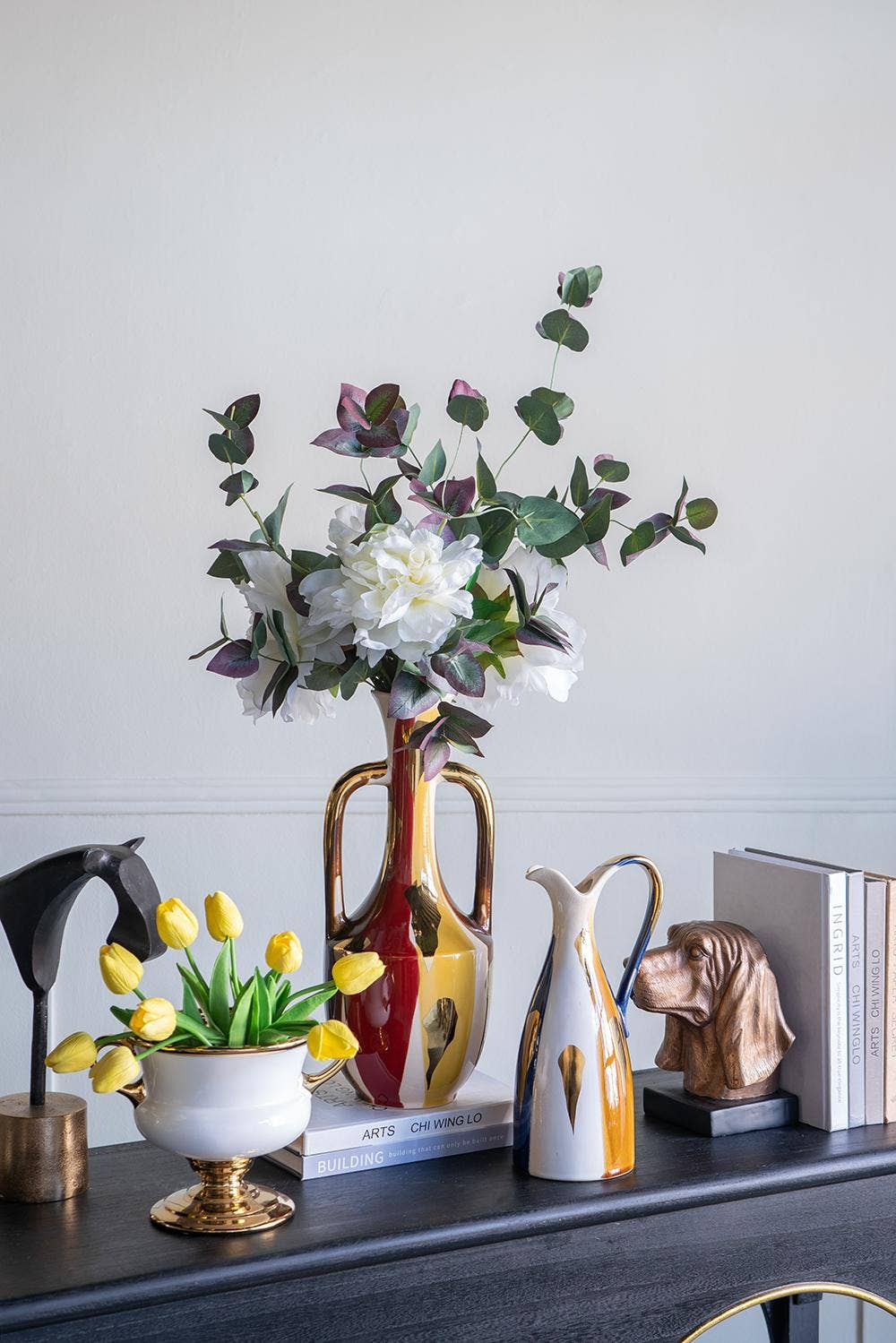 5.5x5x12.5" Ceramic Pitcher Vase w/ Abstract Multicolored