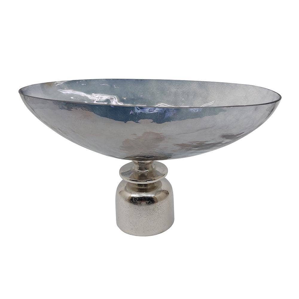 13x7x8.5" Glass Pedestal Bowl w/ Metallic Base - Gray/Silver