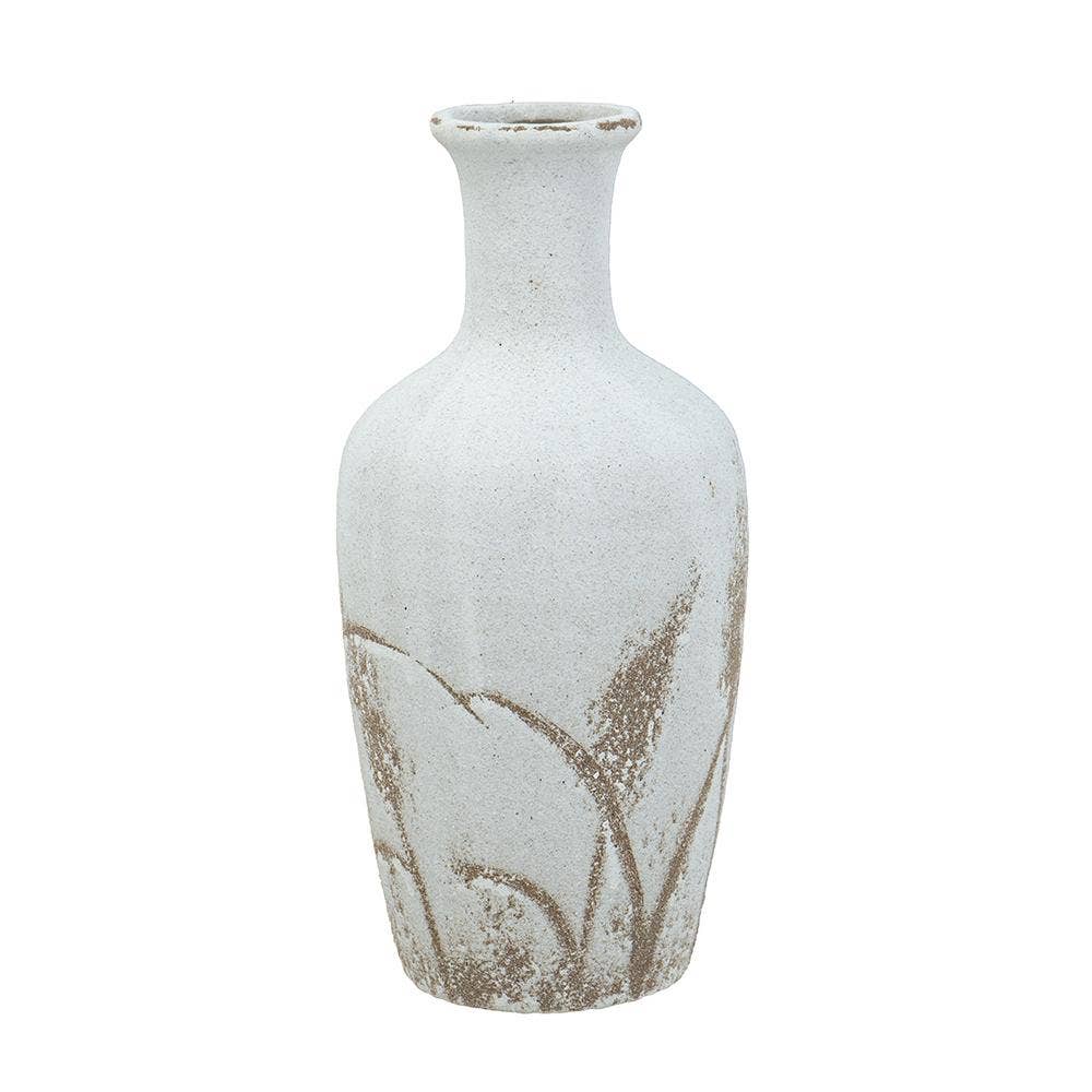 6.5x6x13.5" Pitcher Vase w/ Aged White Finish Grass Pattern