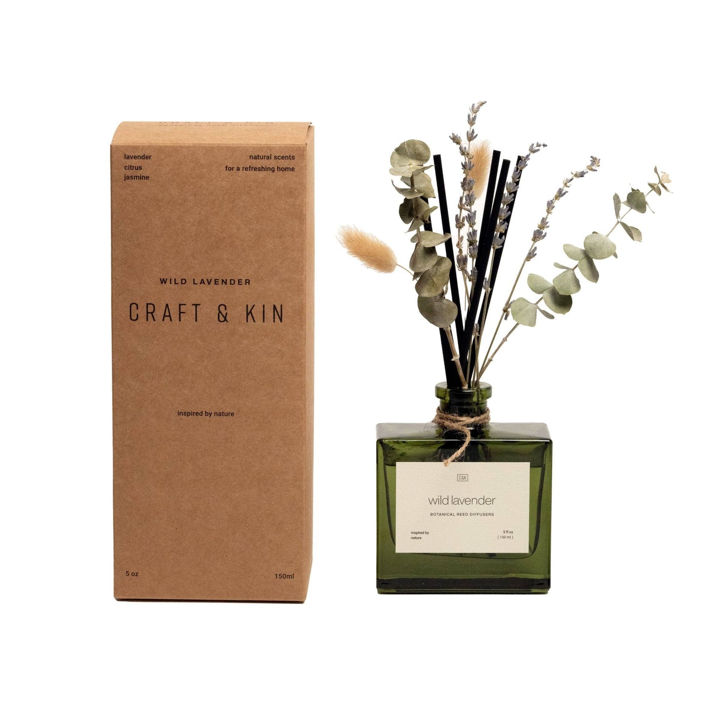 Green Glass Reed Diffuser with Flowers