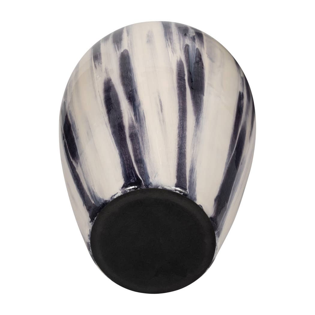 Glass Round Abstract Striped Pattern Vase - Blue, 20 in.