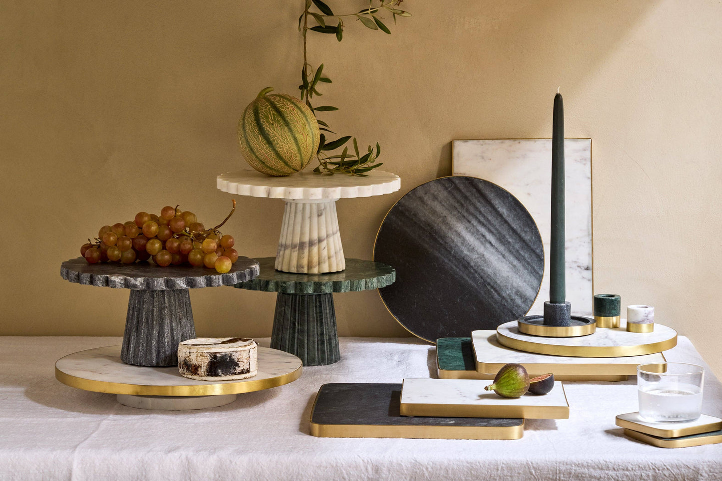 Verona Scalloped Green Marble Cake Stand