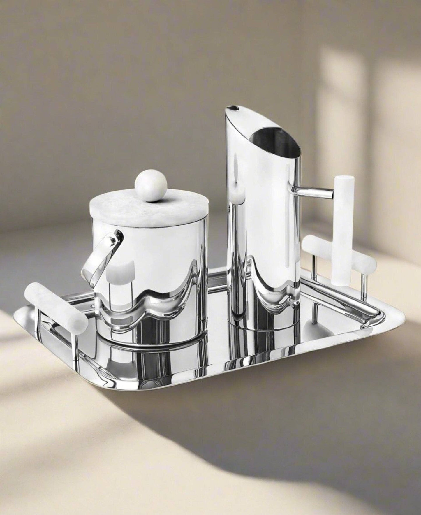 Azure Matte White Resin & Stainless Steel Pitcher