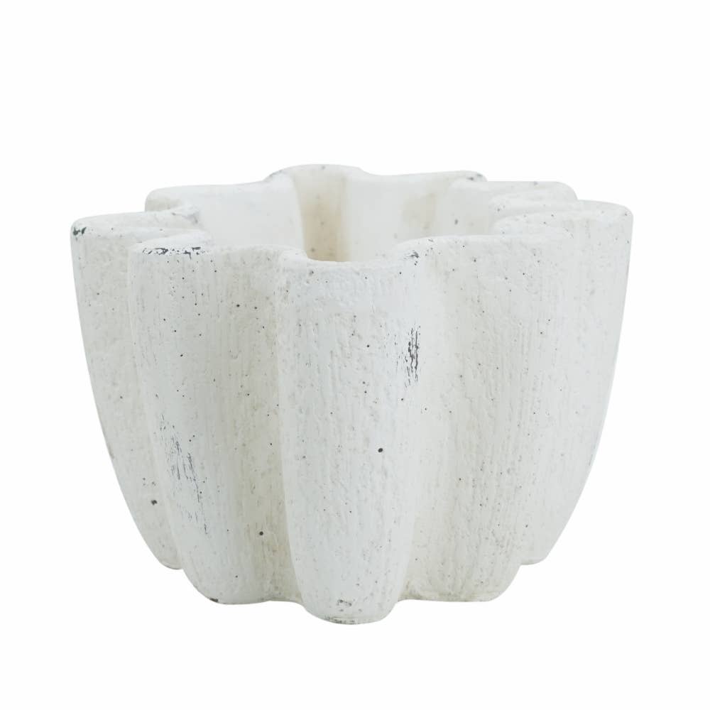 10.2x7.3x4.7" Rustic White Cement Scalloped Bowl