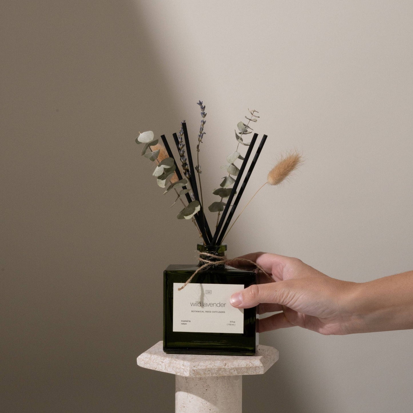 Green Glass Reed Diffuser with Flowers