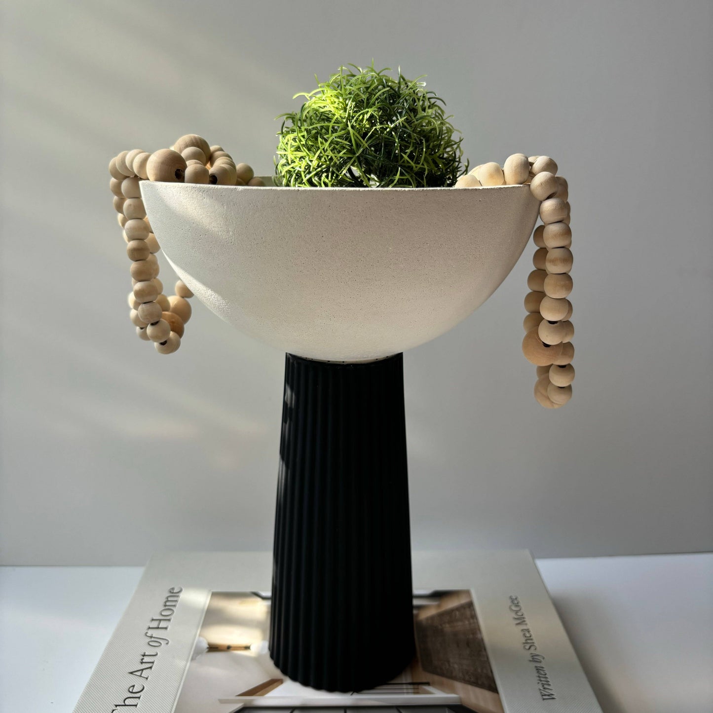 Leo - Pedestal Bowl | Concrete Decorative Bowl: Beige & white