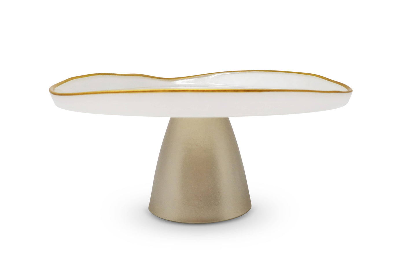 Organic Shaped Footed Cake Glass Plate with Gold