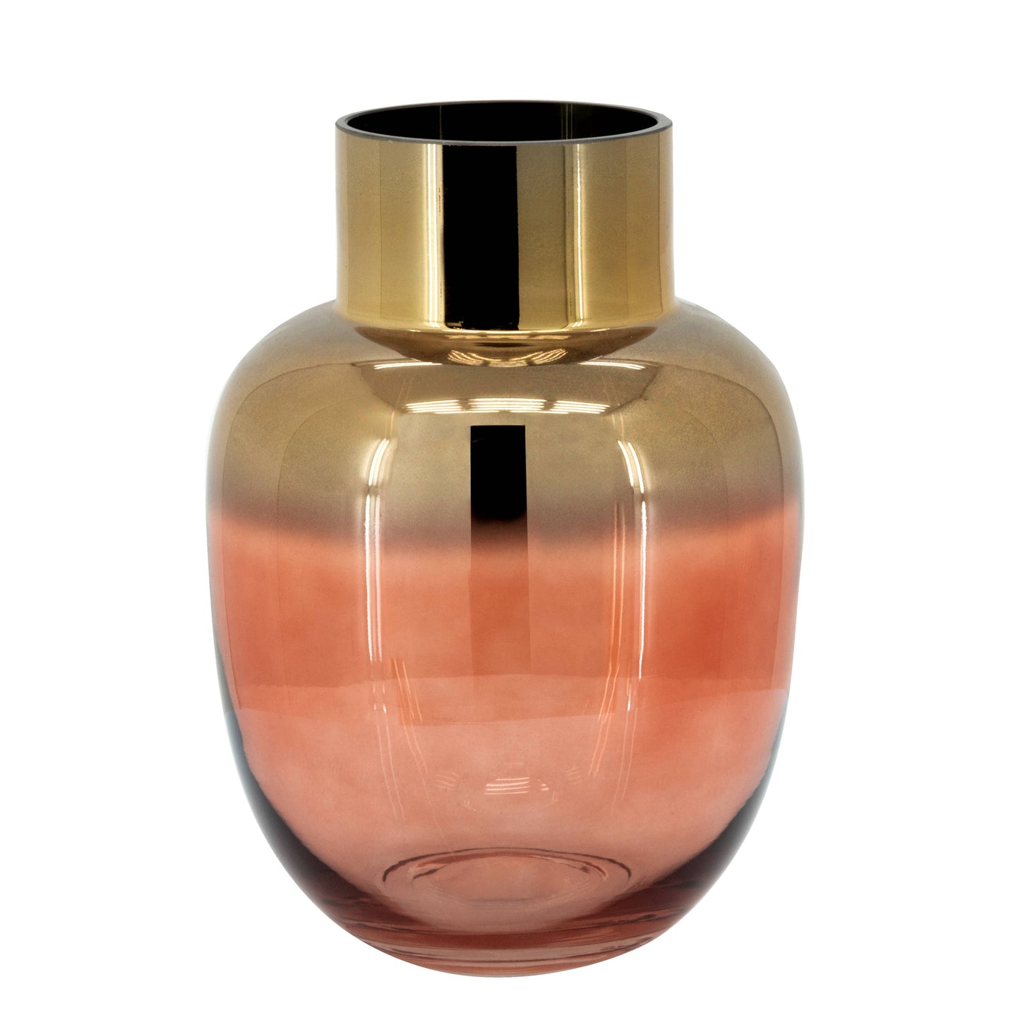 Glass Round Metallic Decorative Flower Vase - Pink, 10 in. Small