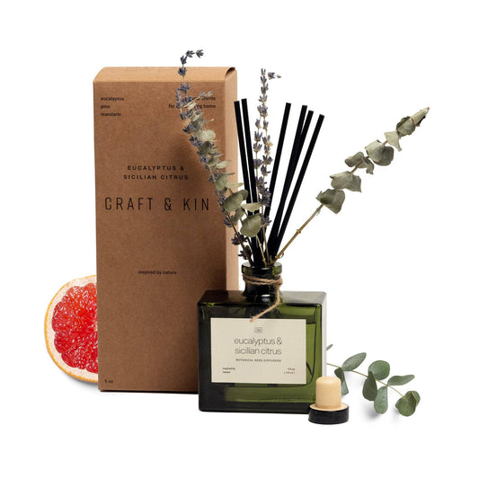 Green Glass Reed Diffuser with Flowers
