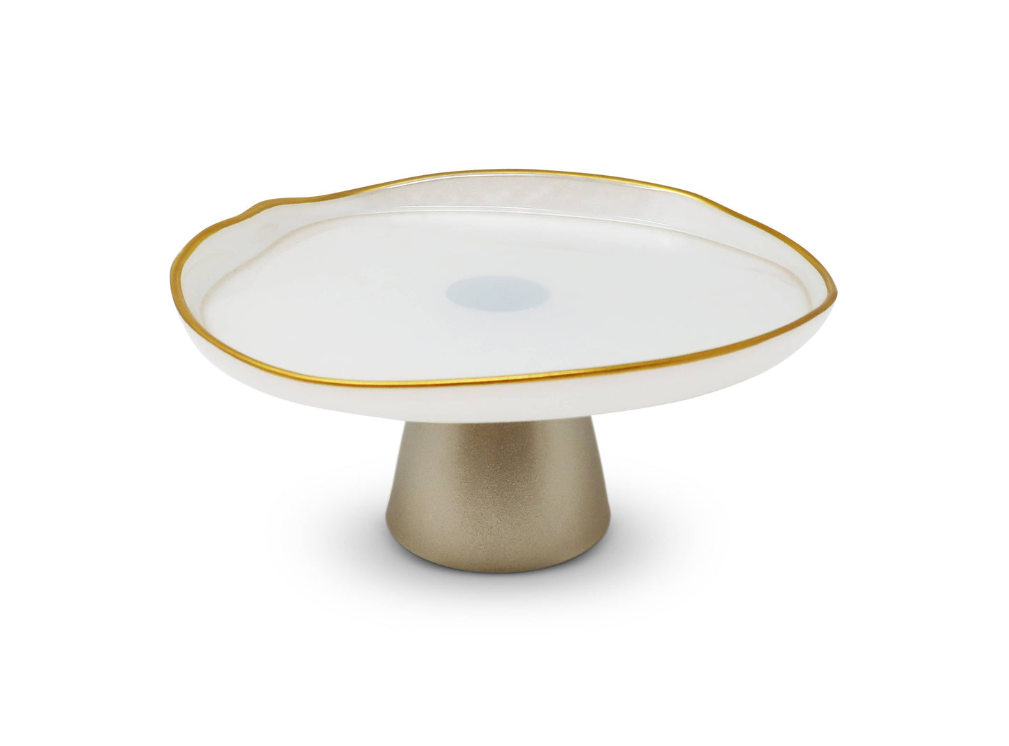 Organic Shaped Footed Cake Glass Plate with Gold
