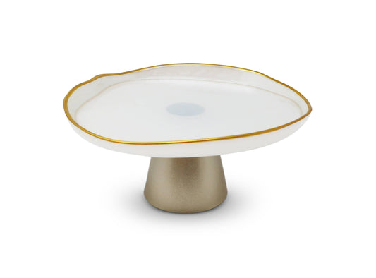 Organic Shaped Footed Cake Glass Plate with Gold