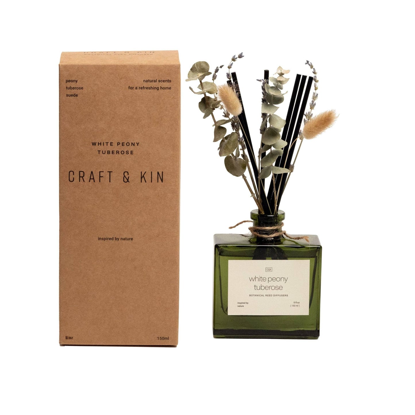 Green Glass Reed Diffuser with Flowers