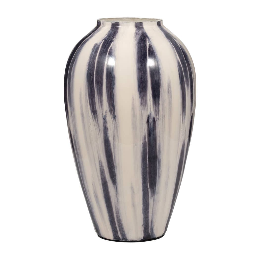 Glass Round Abstract Striped Pattern Vase - Blue, 20 in.