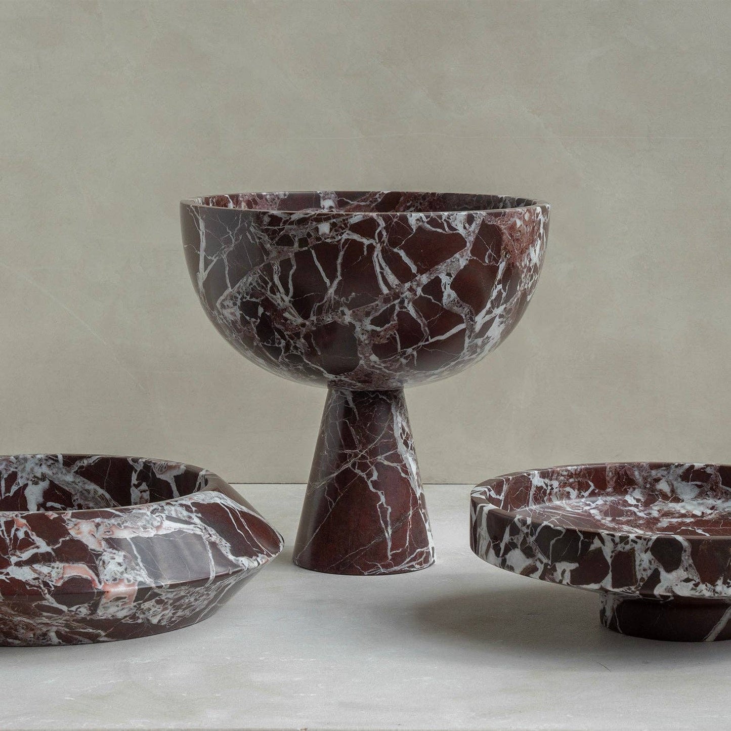 BURGUNDY MARBLE PEDESTAL BOWL XL