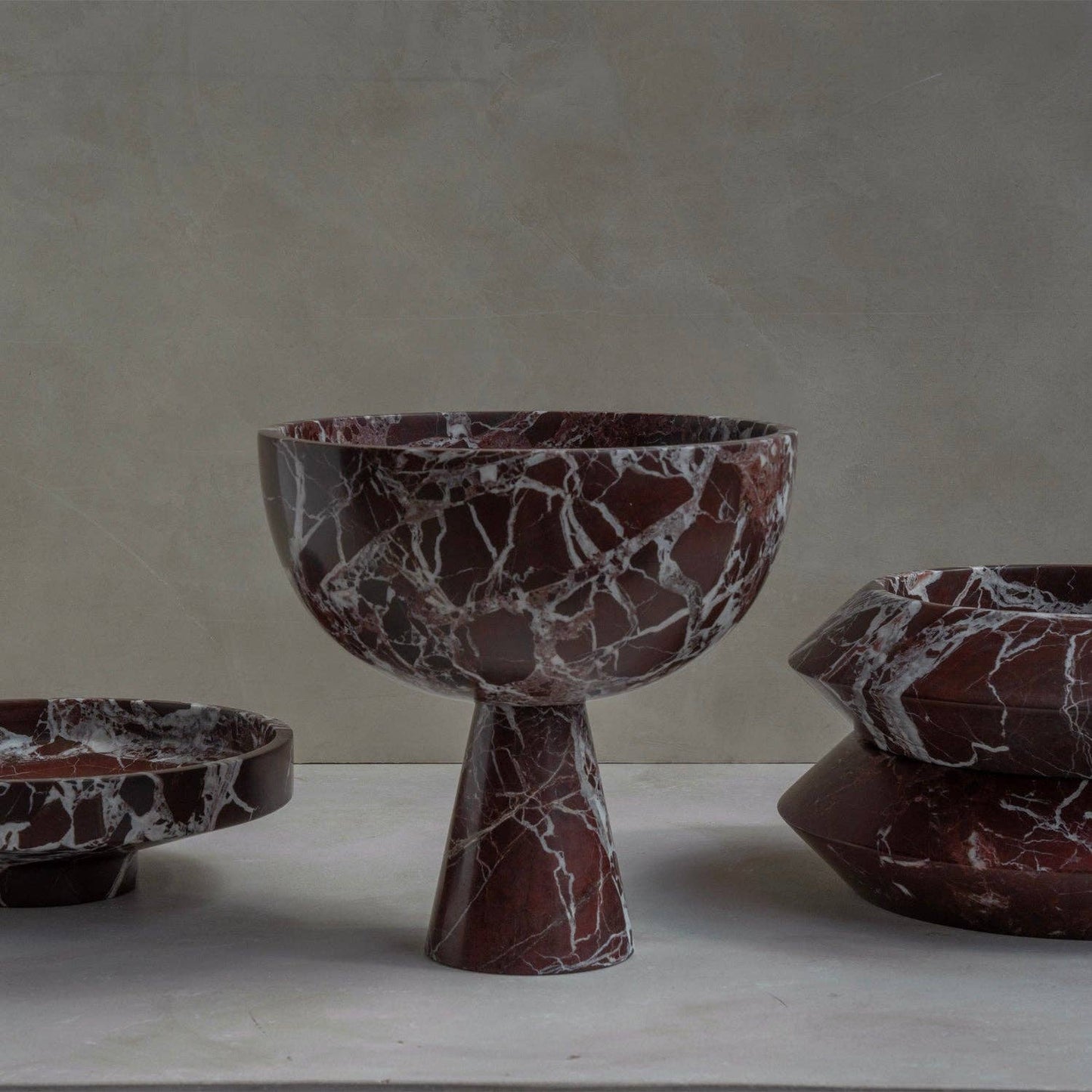 BURGUNDY MARBLE PEDESTAL BOWL XL