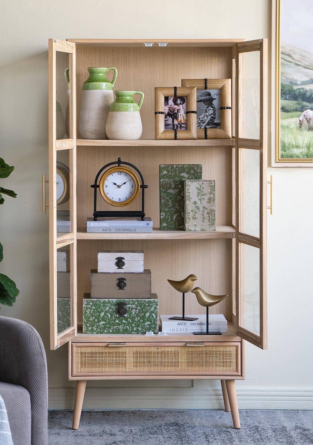 6x5.5x8" Terracotta Jug Vase w/ Green Glaze & Natural Tan