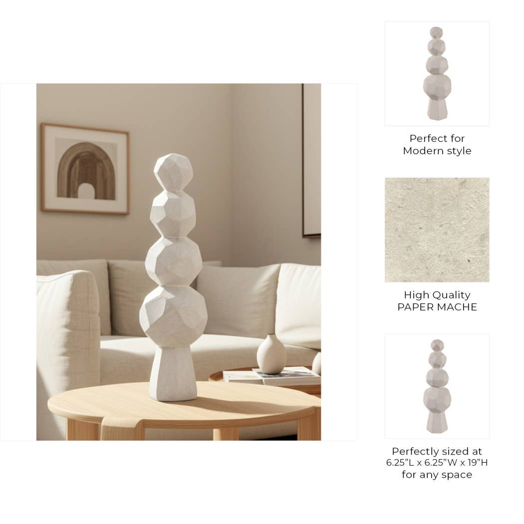 Ceramic Faceted Rocks Geometric Sculpture - White, 19 in.