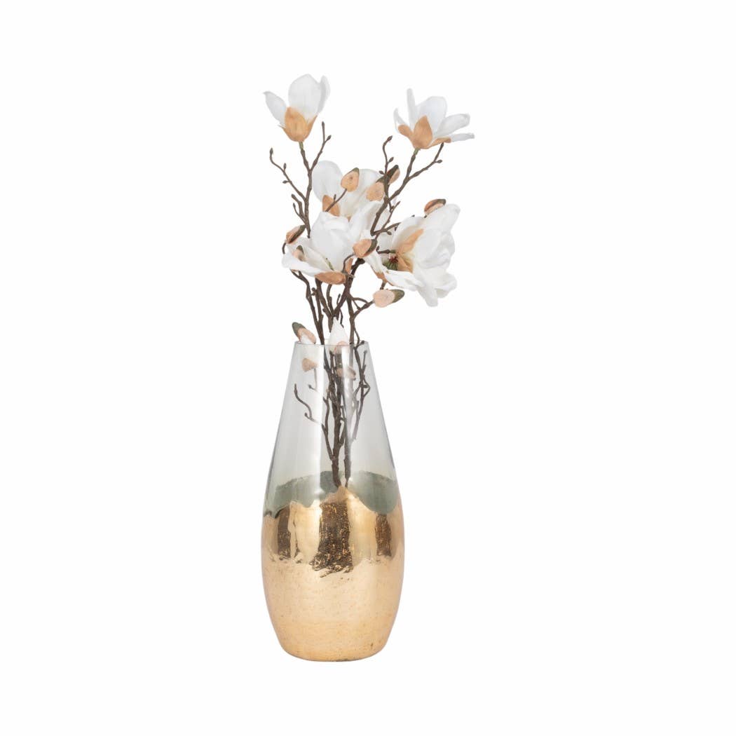 Clear 15 in. Glass Modern Gold-Dipped Vase