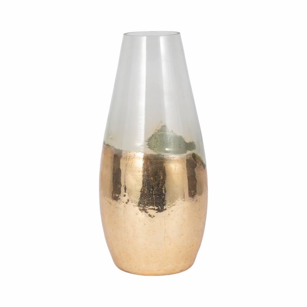 Clear 15 in. Glass Modern Gold-Dipped Vase
