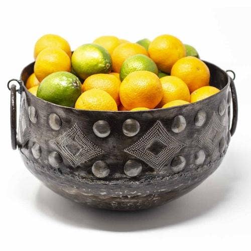 11.5" x 8 " Hammered Metal Bowl With Round Handles