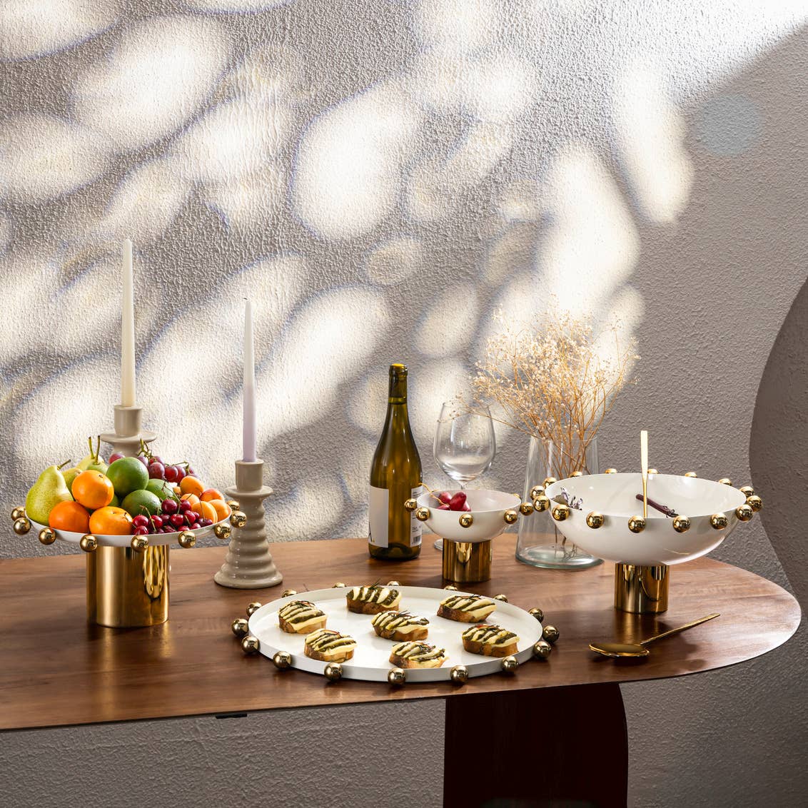 Temari White and Gold Cake Stand