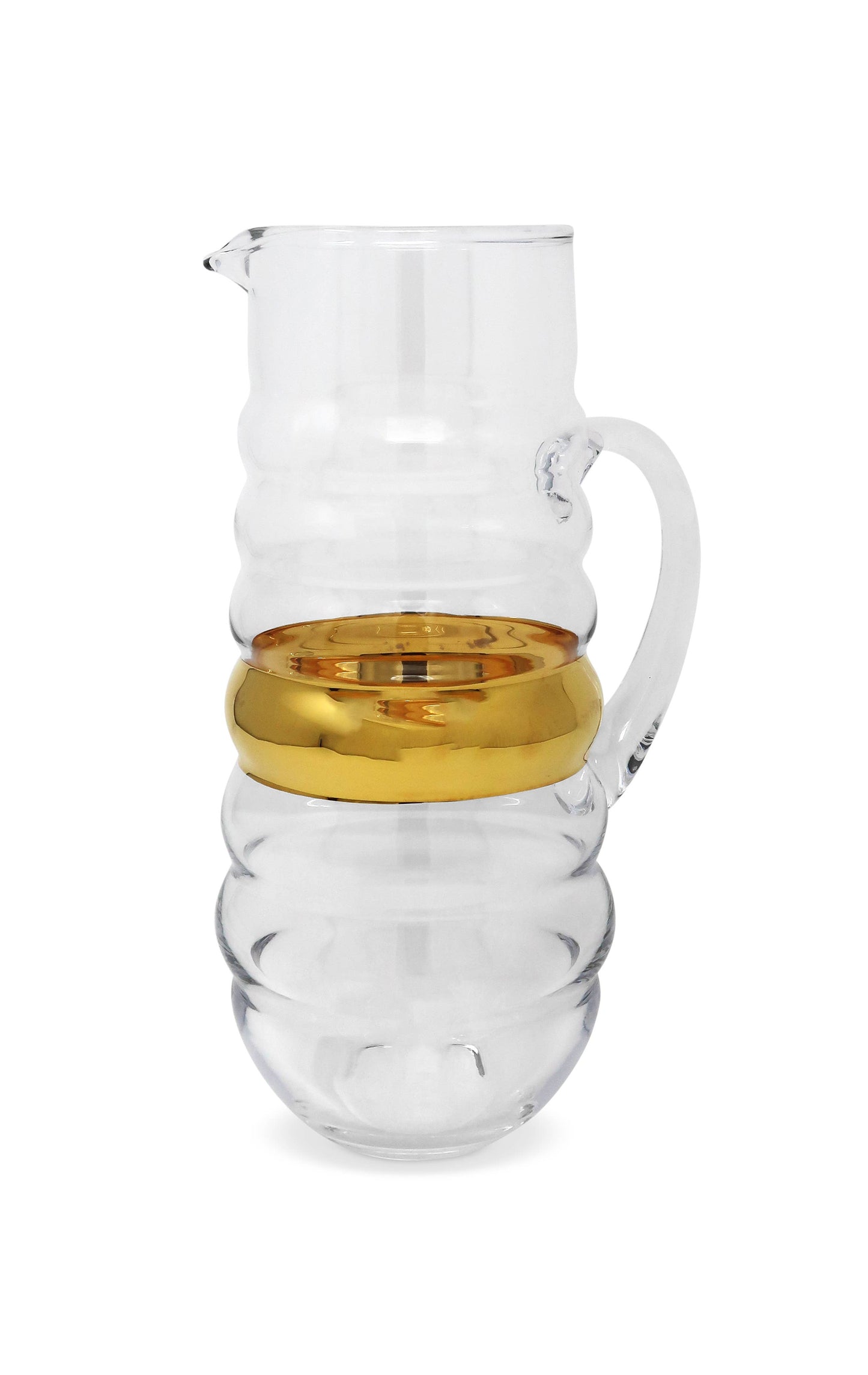 Glass Pitcher with Linear Design and Gold Stripe