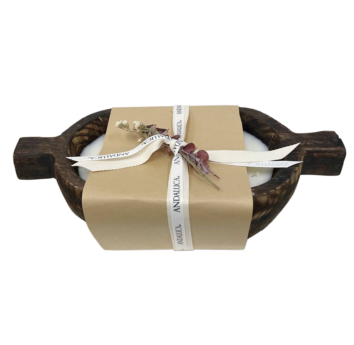 Charred Finish Paulownia Wood Oval Candle with Wood Handles