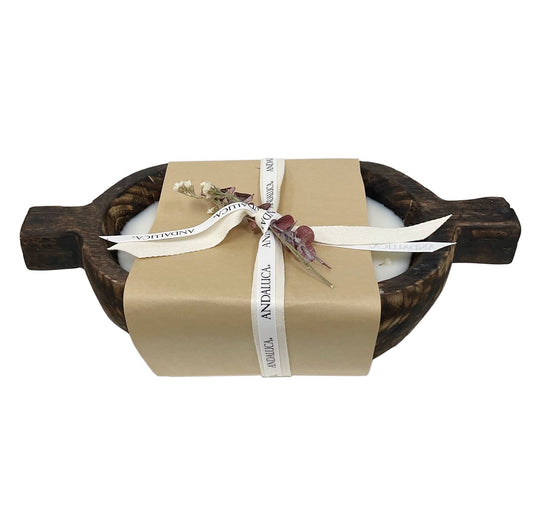 Charred Finish Paulownia Wood Oval Candle with Wood Handles