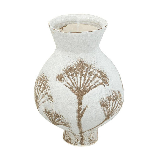 D8x11" White Ceramic Vase with Delicate Brown Tree Design