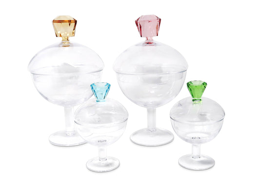 Glass Footed Jar with Colored Diamond Shaped Handle (2 sizes